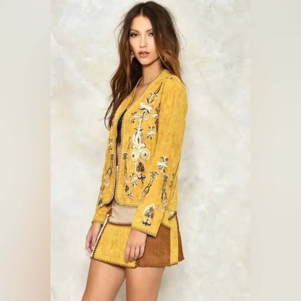 MissKoo Paris Embroidered Sequin Mustard Jacket Size M